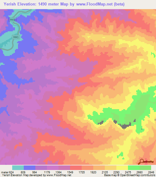 Yerish,Kyrgyzstan Elevation Map