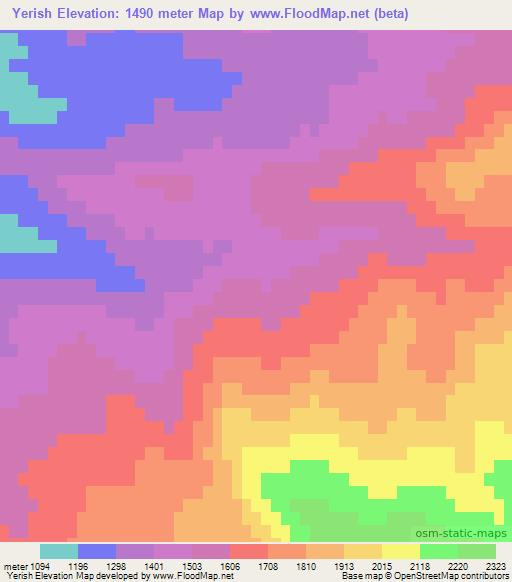 Yerish,Kyrgyzstan Elevation Map