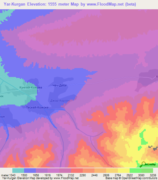 Yar-Kurgan,Kyrgyzstan Elevation Map