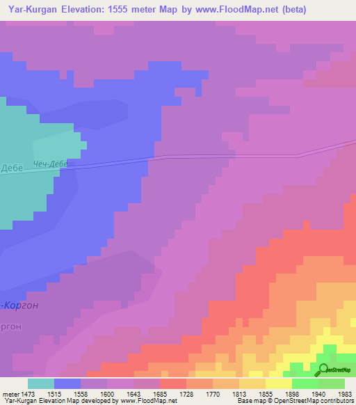 Yar-Kurgan,Kyrgyzstan Elevation Map