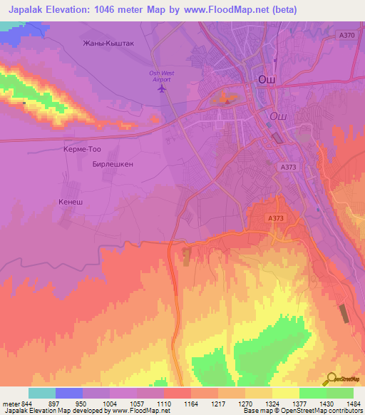 Japalak,Kyrgyzstan Elevation Map