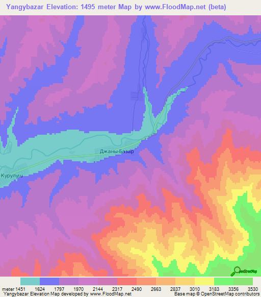 Yangybazar,Kyrgyzstan Elevation Map