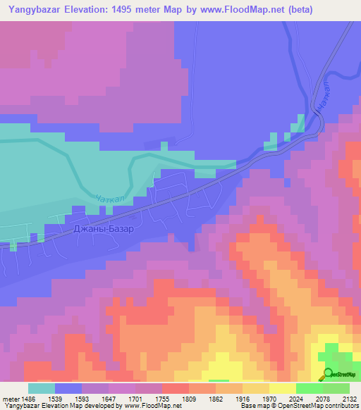 Yangybazar,Kyrgyzstan Elevation Map