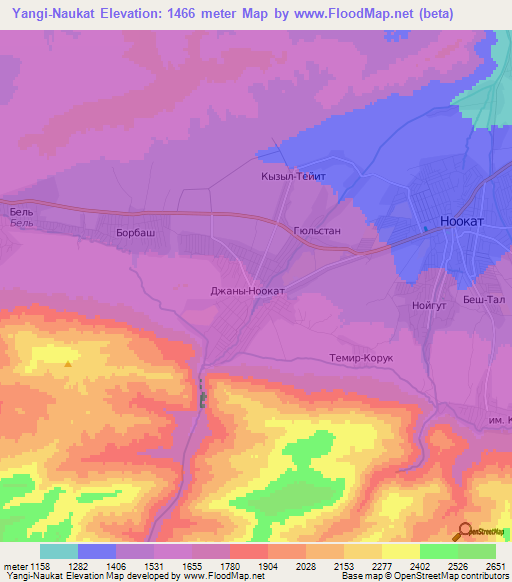 Yangi-Naukat,Kyrgyzstan Elevation Map