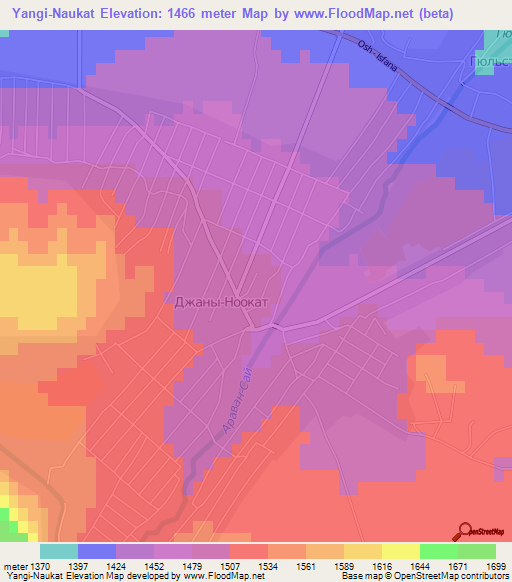 Yangi-Naukat,Kyrgyzstan Elevation Map