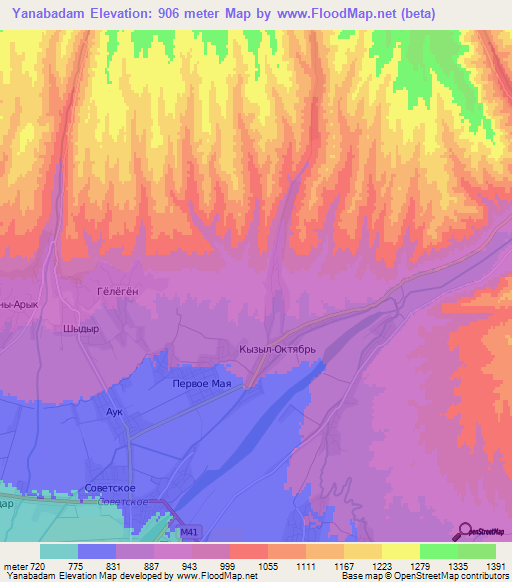 Yanabadam,Kyrgyzstan Elevation Map