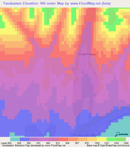 Yanabadam,Kyrgyzstan Elevation Map