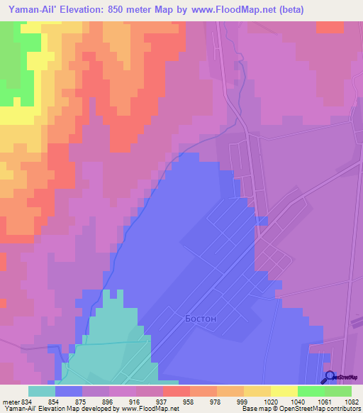 Yaman-Ail',Kyrgyzstan Elevation Map