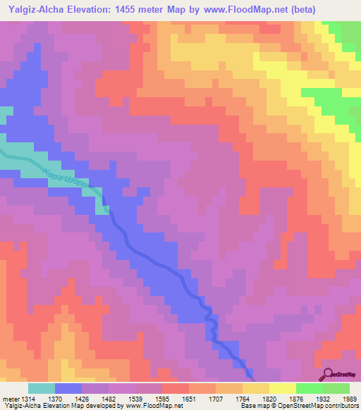 Yalgiz-Alcha,Kyrgyzstan Elevation Map