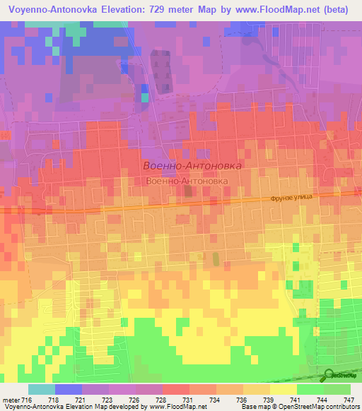 Voyenno-Antonovka,Kyrgyzstan Elevation Map