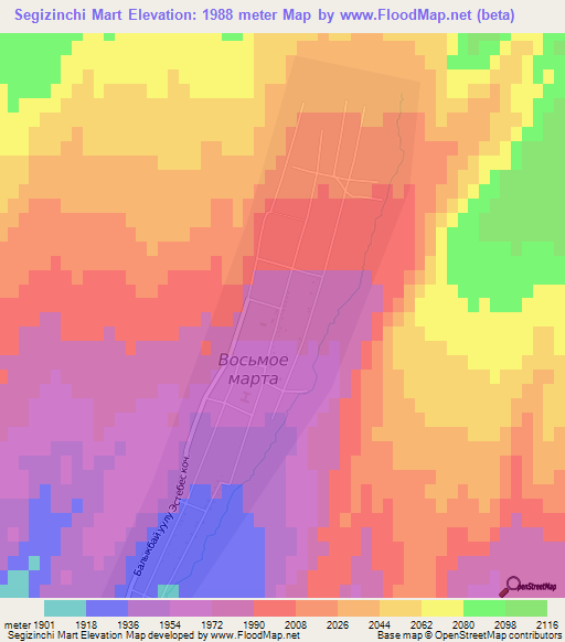 Segizinchi Mart,Kyrgyzstan Elevation Map