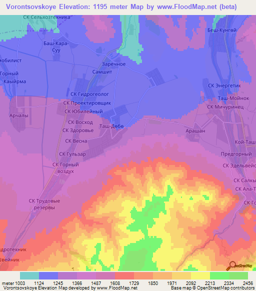 Vorontsovskoye,Kyrgyzstan Elevation Map