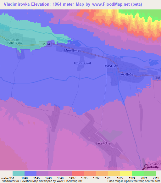 Vladimirovka,Kyrgyzstan Elevation Map