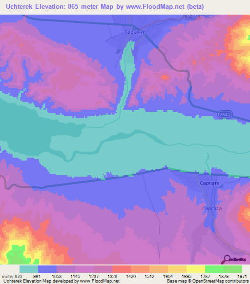 Uchterek,Kyrgyzstan Elevation Map