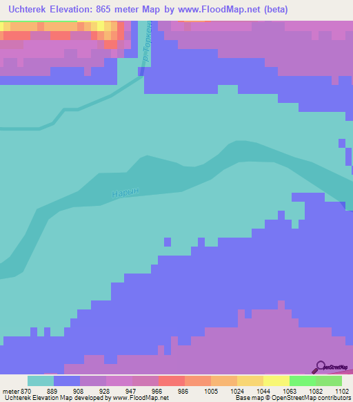 Uchterek,Kyrgyzstan Elevation Map