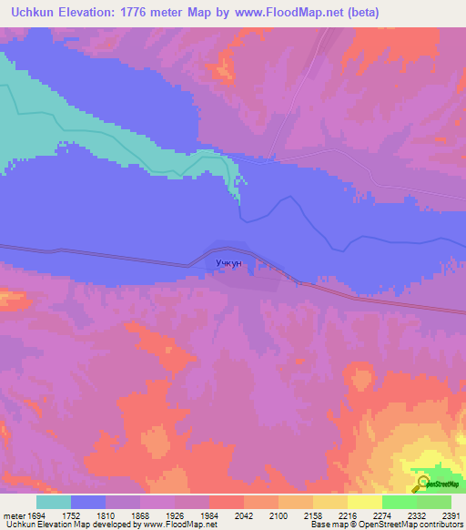 Uchkun,Kyrgyzstan Elevation Map