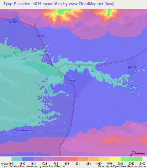 Tyup,Kyrgyzstan Elevation Map