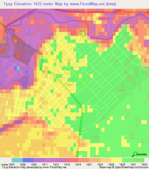 Tyup,Kyrgyzstan Elevation Map