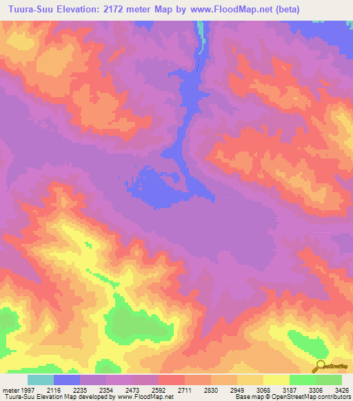 Tuura-Suu,Kyrgyzstan Elevation Map