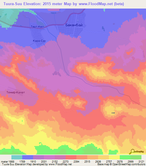 Tuura-Suu,Kyrgyzstan Elevation Map