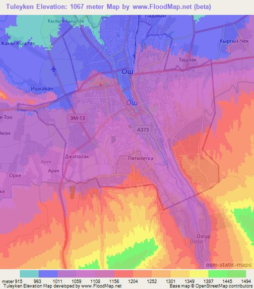 Tuleyken,Kyrgyzstan Elevation Map