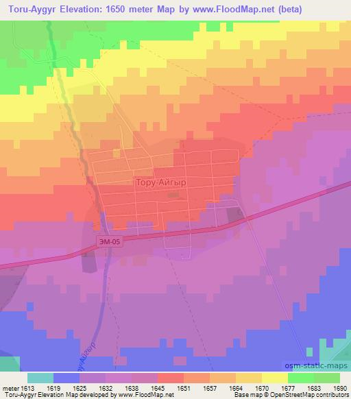 Toru-Aygyr,Kyrgyzstan Elevation Map