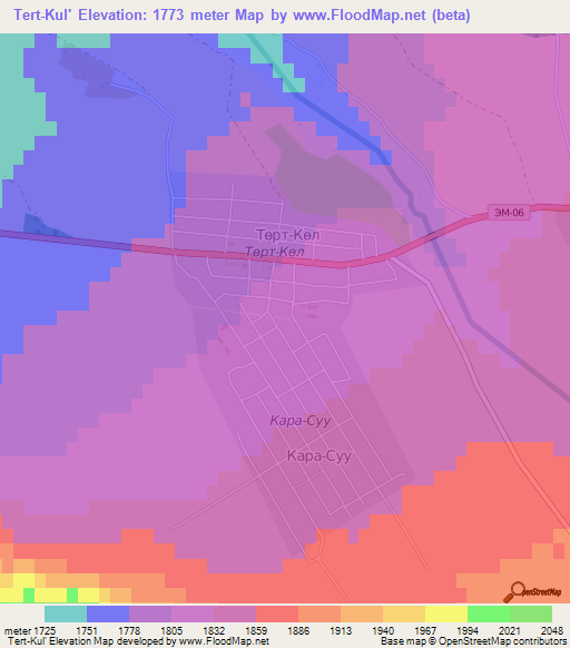 Tert-Kul',Kyrgyzstan Elevation Map