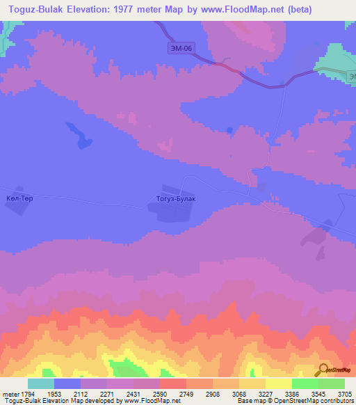 Toguz-Bulak,Kyrgyzstan Elevation Map