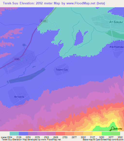 Terek-Suu,Kyrgyzstan Elevation Map