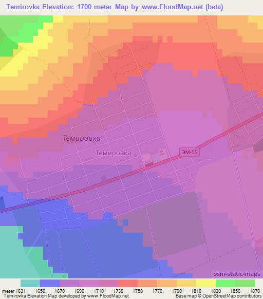 Temirovka,Kyrgyzstan Elevation Map