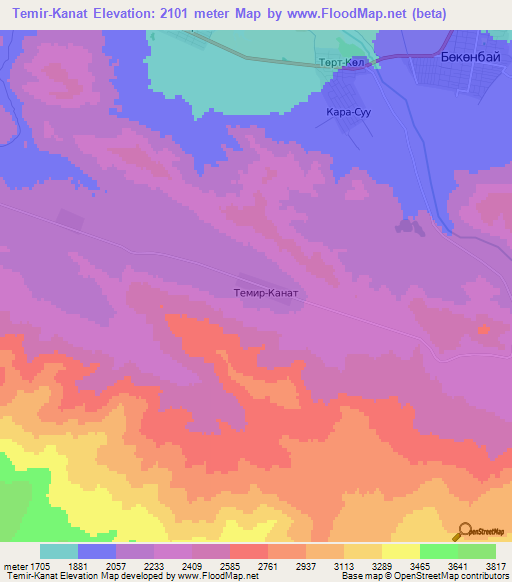 Temir-Kanat,Kyrgyzstan Elevation Map