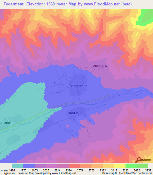 Tegermenti,Kyrgyzstan Elevation Map