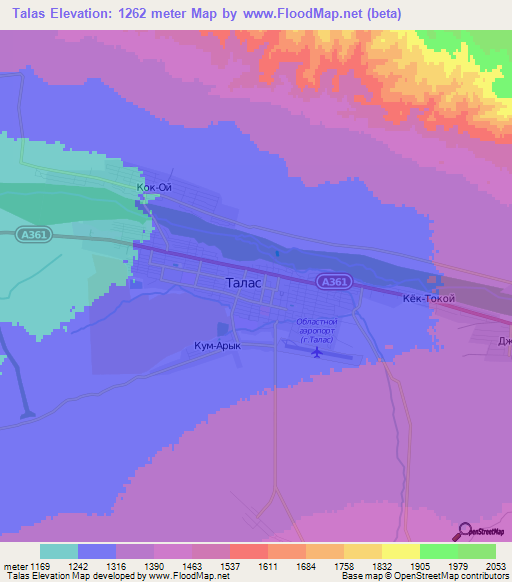 Talas,Kyrgyzstan Elevation Map