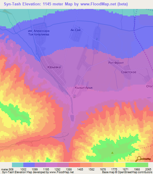 Syn-Tash,Kyrgyzstan Elevation Map