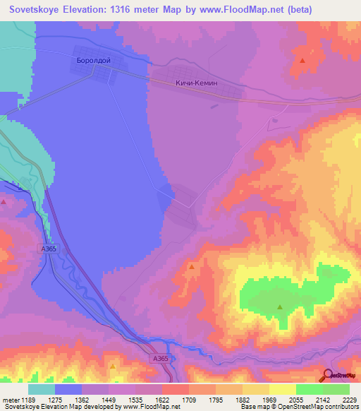 Sovetskoye,Kyrgyzstan Elevation Map