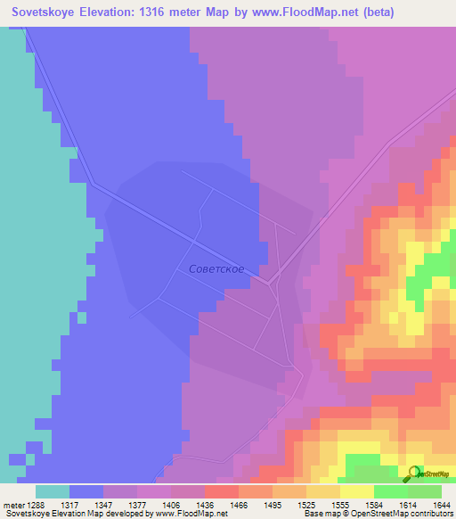 Sovetskoye,Kyrgyzstan Elevation Map