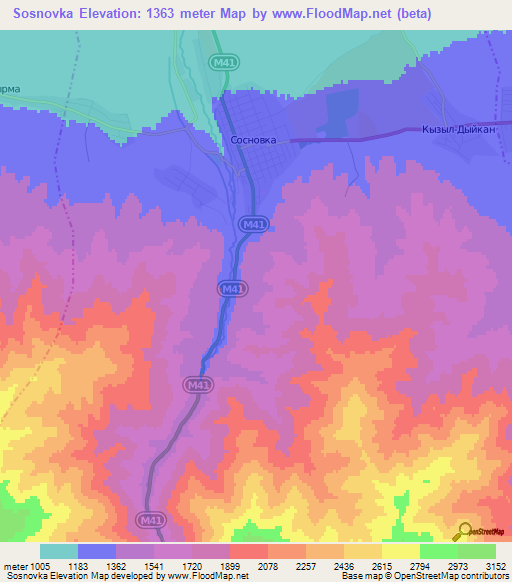 Sosnovka,Kyrgyzstan Elevation Map