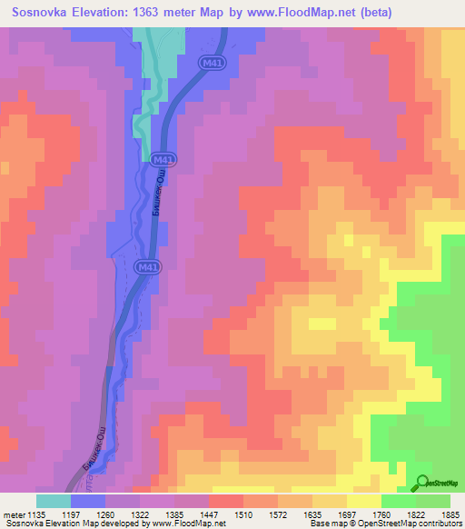 Sosnovka,Kyrgyzstan Elevation Map