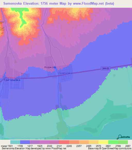 Semenovka,Kyrgyzstan Elevation Map