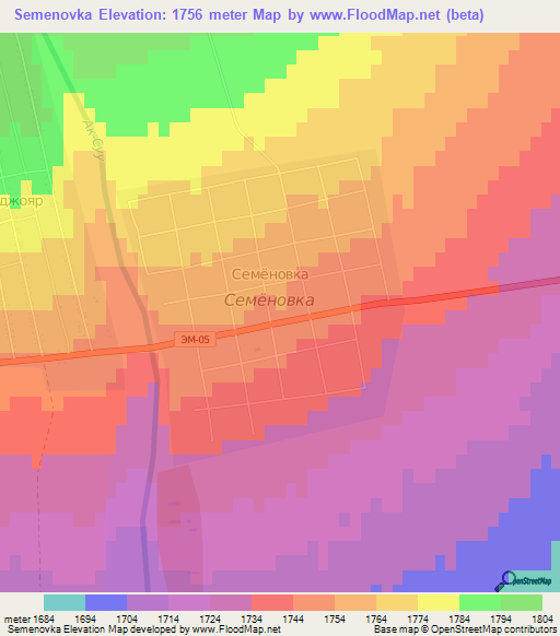 Semenovka,Kyrgyzstan Elevation Map