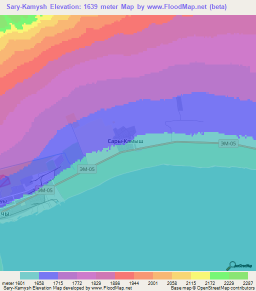 Sary-Kamysh,Kyrgyzstan Elevation Map