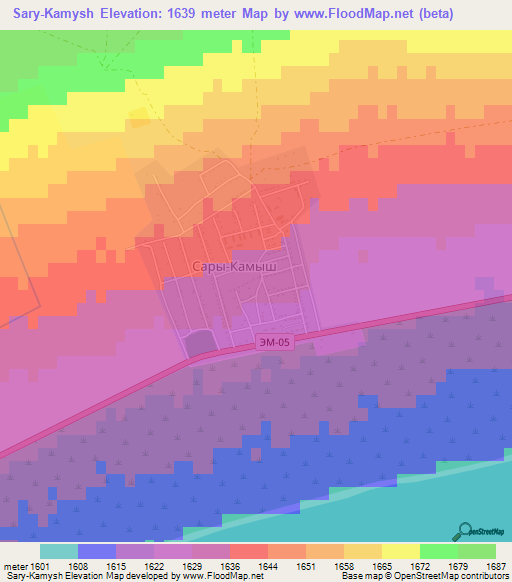 Sary-Kamysh,Kyrgyzstan Elevation Map