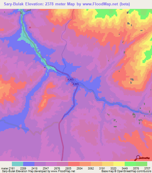 Sary-Bulak,Kyrgyzstan Elevation Map