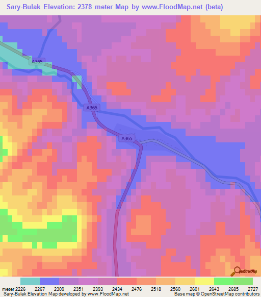 Sary-Bulak,Kyrgyzstan Elevation Map