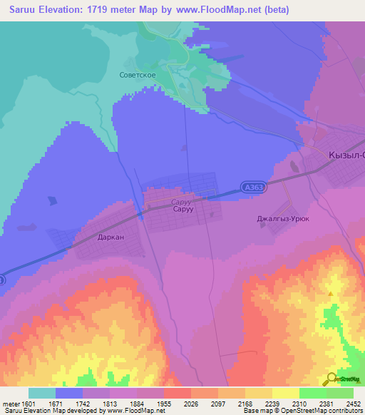 Saruu,Kyrgyzstan Elevation Map