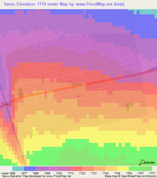 Saruu,Kyrgyzstan Elevation Map