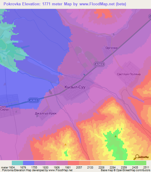 Pokrovka,Kyrgyzstan Elevation Map