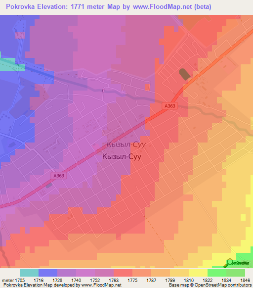 Pokrovka,Kyrgyzstan Elevation Map