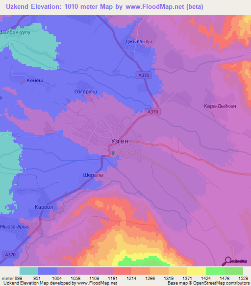 Uzkend,Kyrgyzstan Elevation Map