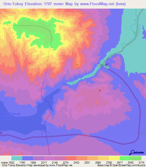 Orto-Tokoy,Kyrgyzstan Elevation Map